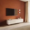 LowboardCuor 180 cm Keramik Laminam® Travertino Bianco Creme-Weiß 1 Klappe 2 Schubfächer Fuß Schwebeoptik Acrylglas Sofort versandfertig