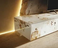 LowboardCuor 200 cm Keramik Minas Melange Weiß-Beige 1 Klappe 1 Schubfach Schwebend Sofort versandfertig