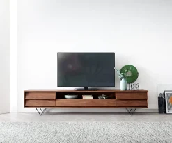 LowboardEloi 240x35 cm Akazie Braun 2 Türen 2 Schubladen V-Fuß Schwarz Sofort versandfertig