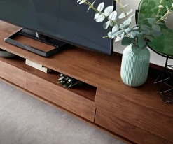 LowboardEloi 240x35 cm Akazie Braun 2 Türen 2 Schubladen V-Fuß Schwarz Sofort versandfertig