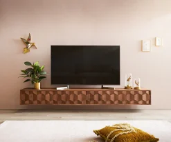 LowboardFevo 220 cm Akazie Braun 4 Türen schwebend Sofort versandfertig