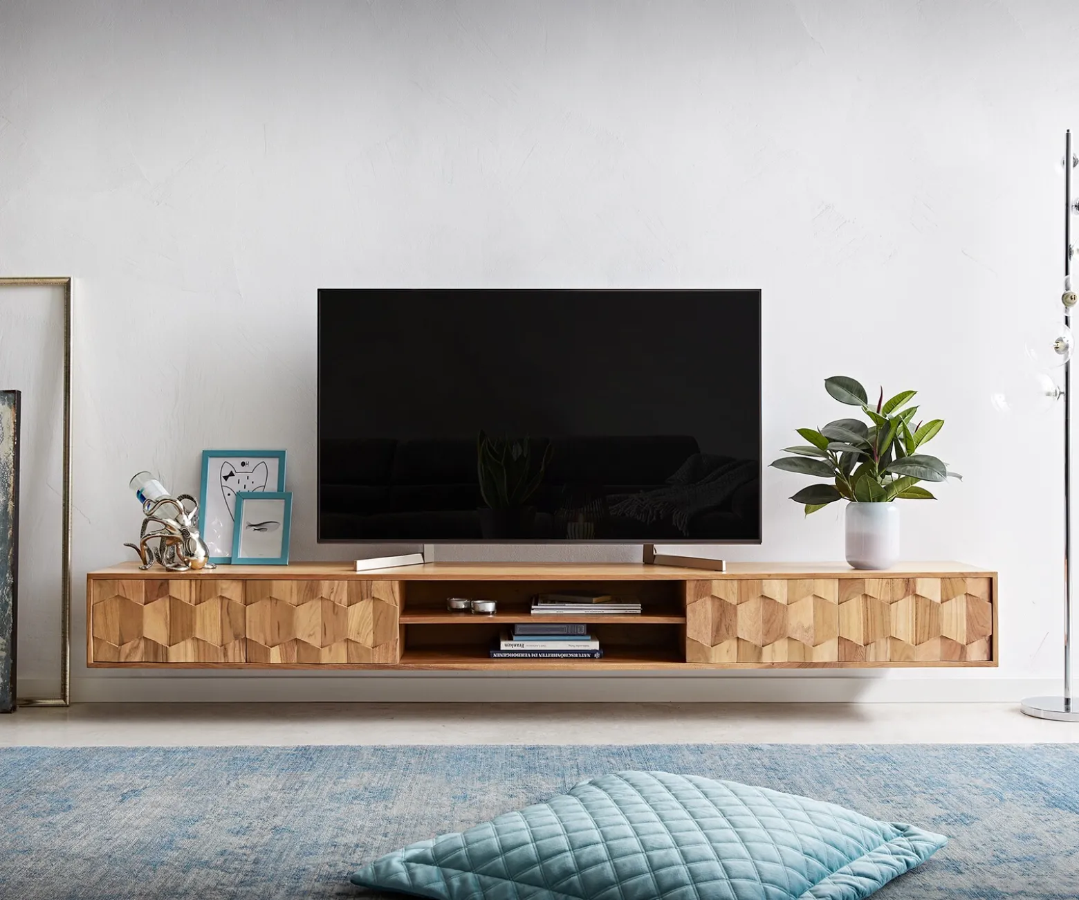 LowboardFevo 240 cm Akazie Natur 4 Türen schwebend Sofort versandfertig