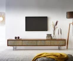 LowboardJuwelo 220 cm Akazie Natur mit Steinfurnier 4 Türen Sofort versandfertig