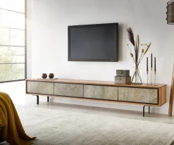 LowboardJuwelo 220 cm Akazie Natur mit Steinfurnier 4 Türen Sofort versandfertig