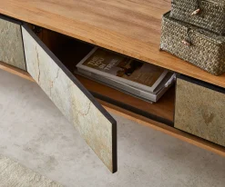 LowboardJuwelo 220 cm Akazie Natur mit Steinfurnier 4 Türen Sofort versandfertig