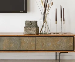 LowboardJuwelo 220 cm Akazie Natur mit Steinfurnier 4 Türen Sofort versandfertig