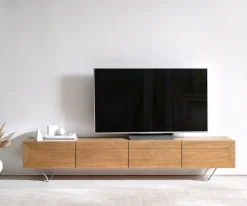 LowboardKayu 220 cm Akazie Natur 4 Türen V-Fuß Sofort versandfertig