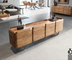 LowboardKiano 200 cm Akazie Natur 4 Türen V-Fuß Edelstahl Raumteiler Sofort versandfertig