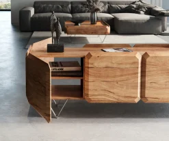 LowboardKiano 200 cm Akazie Natur 4 Türen V-Fuß Edelstahl Raumteiler Sofort versandfertig