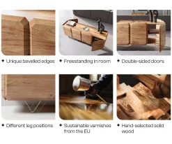 LowboardKiano 200 cm Akazie Natur 4 Türen V-Fuß Edelstahl Raumteiler Sofort versandfertig