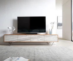 LowboardKleo 220 cm Akazie Natur 4 Türen V-Fuß Edelstahl Sofort versandfertig