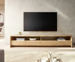LowboardLive-Edge 230 cm Eiche Natur 4 Schübe Massiv Baumkante Sofort versandfertig