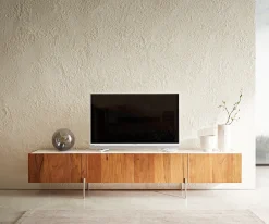 LowboardSecara 220 cm Akazie Natur 4 Türen Marmor Füße Edelstahl Versandfertig ca. 25.11.26