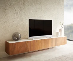 LowboardSecara 220 cm Akazie Natur 4 Türen Marmor schwebend Versandfertig ca. 07.11.26