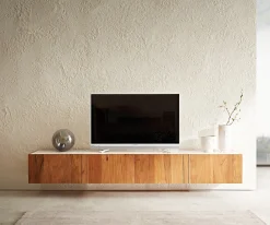 LowboardSecara 220 cm Akazie Natur 4 Türen Marmor schwebend Versandfertig ca. 07.11.26
