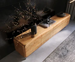 LowboardShavani 220 cm Akazie Natur 4 Türen Rundfuß Edelstahl Silber Versandfertig ca. 07.11.26