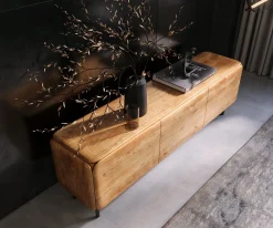 LowboardShavani 175 cm Akazie Natur 2 Türen 2 Schubladen Rundfuß Metall Schwarz Versandfertig ca. 28.10.26