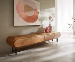 LowboardSohara 175 cm Akazie Natur 4 Türen L-Fuß schwarz Sofort versandfertig
