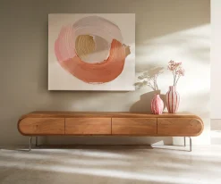 LowboardSohara 175 cm Akazie Natur 4 Türen L-Fuß silber Sofort versandfertig