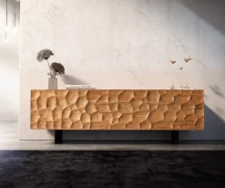 LowboardSolu 175 cm Akazie Natur 2 Türen 2 Schübe Fuß schwebend Metall Schwarz 3D-Front Sofort versandfertig