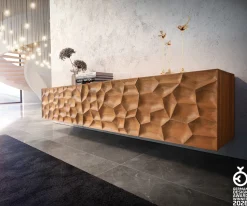 LowboardSolu 220 cm Akazie Natur 2 Türen 4 Schübe schwebend 3D-Front Sofort versandfertig