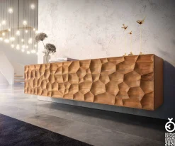 LowboardSolu 175 cm Akazie Natur 2 Türen 2 Schübe schwebend 3D-Front Sofort versandfertig