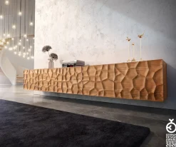 LowboardSolu 260 cm Akazie Natur 2 Türen 6 Schübe schwebend 3D-Front Sofort versandfertig