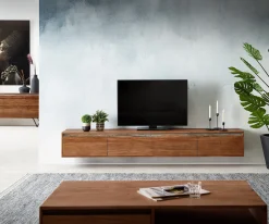 LowboardStonegrace 220 cm Akazie Braun Baumkante 4 Türen Schwebend Sofort versandfertig