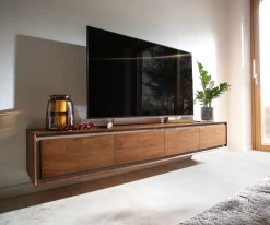 LowboardStonegrace 200 cm Akazie Braun Steinfurnier 4 Türen Schwebend Sofort versandfertig