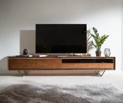 LowboardStonegrace 240 cm Akazie Braun Steinfurnier 2 Türen 2 Schubladen 1 Fach V-Fuß Schwarz Sofort versandfertig