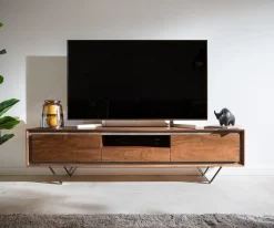 LowboardStonegrace 175 cm Akazie Braun Steinfurnier 2 Türen 1 Schublade 1 Fach V-Fuß Schwarz Sofort versandfertig