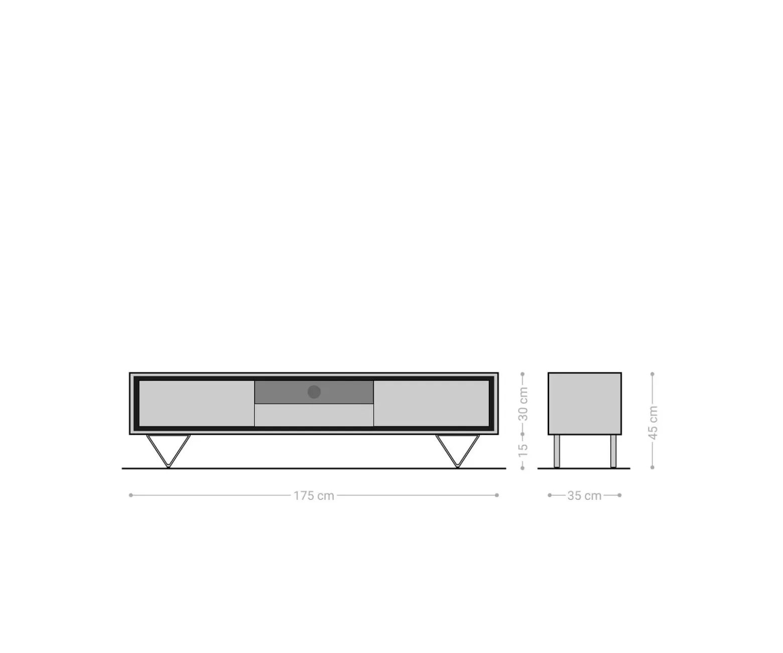 LowboardStonegrace 175 cm Akazie Braun Steinfurnier 2 Türen 1 Schublade 1 Fach V-Fuß Schwarz Sofort versandfertig