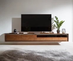 LowboardStonegrace 240 cm Akazie Braun Steinfurnier 2 Türen 2 Schubladen 1 Fach Schwebend Sofort versandfertig