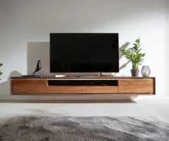 LowboardStonegrace 240 cm Akazie Braun 2 Türen 2 Schubladen 1 Fach Steinfurnier Schwebend Sofort versandfertig