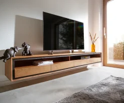 LowboardStonegrace 240 cm Akazie Natur 2 Fächer 4 Schubladen Steinfurnier schwebend Sofort versandfertig