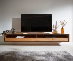 LowboardStonegrace 240 cm Akazie Natur 2 Fächer 4 Schubladen Steinfurnier schwebend Sofort versandfertig