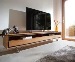 LowboardStonegrace 240 cm Akazie Natur 2 Fächer 4 Schubladen Steinfurnier V-Fuß Sofort versandfertig