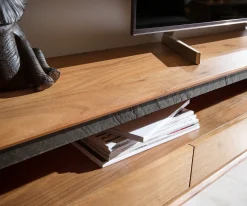 LowboardStonegrace 240 cm Akazie Natur 2 Fächer 4 Schubladen Steinfurnier V-Fuß Sofort versandfertig
