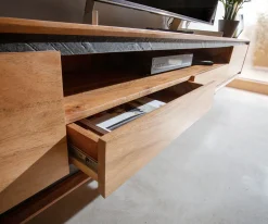 LowboardStonegrace 240 cm Akazie Natur 2 Türen 1 Fach 2 Schubladen Steinfurnier schwebend Sofort versandfertig