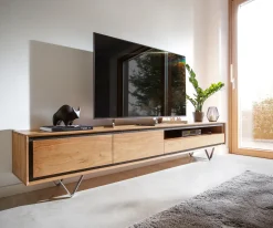 LowboardStonegrace 240 cm Akazie Natur 2 Türen 1 Fach 2 Schubladen Steinfurnier V-Fuß Sofort versandfertig