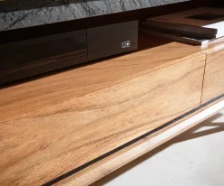 LowboardStonegrace 240 cm Akazie Natur 2 Türen 1 Fach 2 Schubladen Steinfurnier V-Fuß Sofort versandfertig