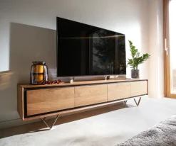 LowboardStonegrace 200 cm Akazie Natur 4 Türen Steinfurnier V-Fuß Sofort versandfertig