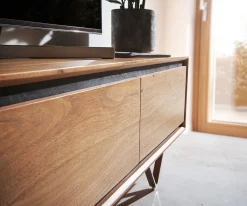 LowboardStonegrace 200 cm Akazie Natur 4 Türen Steinfurnier V-Fuß Sofort versandfertig