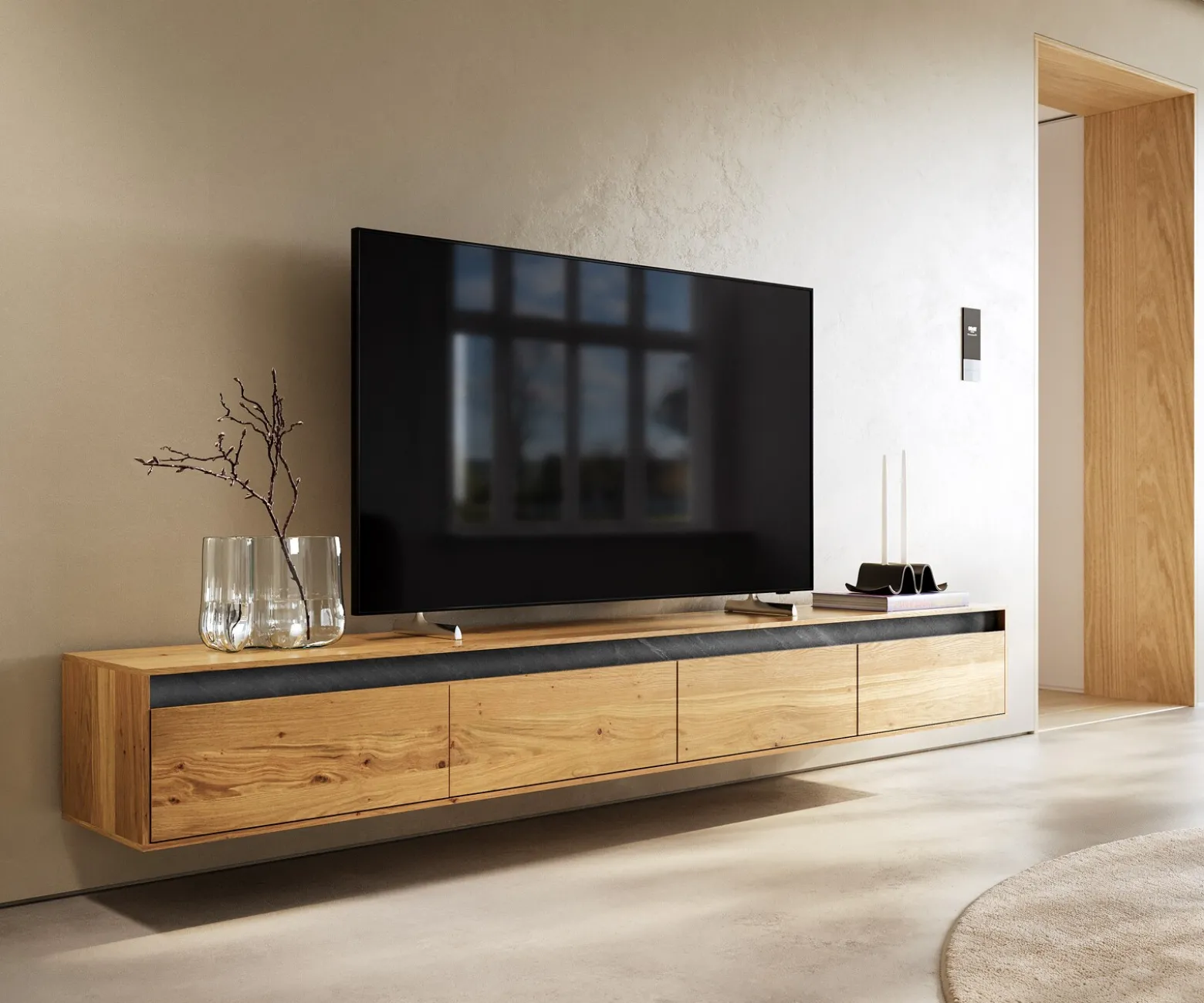 LowboardStonegrace 240 cm Eiche Natur 4 Türen Schwebend Sofort versandfertig