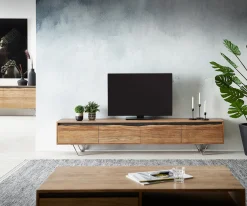LowboardStonegrace 220x35 cm Akazie Natur 4 Türen Baumkante Sofort versandfertig