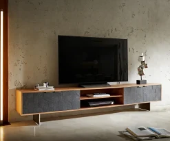 LowboardTeele 240 cm Akazie Natur Schiefer 4 Türen Fuß schwebend Edelstahl Sofort versandfertig