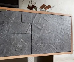 LowboardTeele 200 cm Akazie Natur Schiefer 2 Türen Fuß schwebend Edelstahl Sofort versandfertig