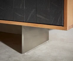LowboardTeele 200 cm Akazie Natur Schiefer 2 Türen Fuß schwebend Edelstahl Sofort versandfertig