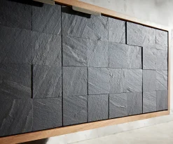 LowboardTeele 240 cm Akazie Natur Schiefer 4 Türen schwebend Sofort versandfertig