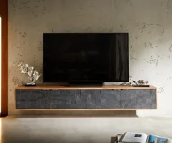 LowboardTeele 200 cm Akazie Natur Schiefer 4 Türen schwebend Sofort versandfertig